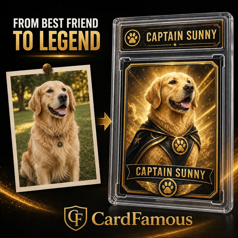 A favorite pet photo transformed into a CardFamous collectible